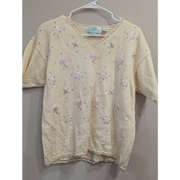 Vintage Grannycore knit sweater w/ floral detail, by Colleen's Collectables, L - Picture 1 of 5